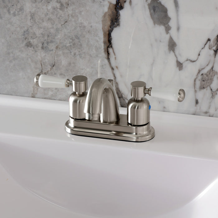 Kingston Tulare KB8618DPL - Paris Double-Handle 3-Hole Deck Mount 4-Inch Centerset Bathroom Faucet with Pop-Up Drain, Brushed Nickel