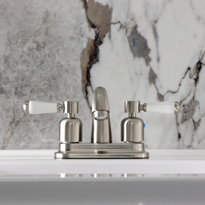Kingston Tulare KB8618DPL - Paris Double-Handle 3-Hole Deck Mount 4-Inch Centerset Bathroom Faucet with Pop-Up Drain, Brushed Nickel