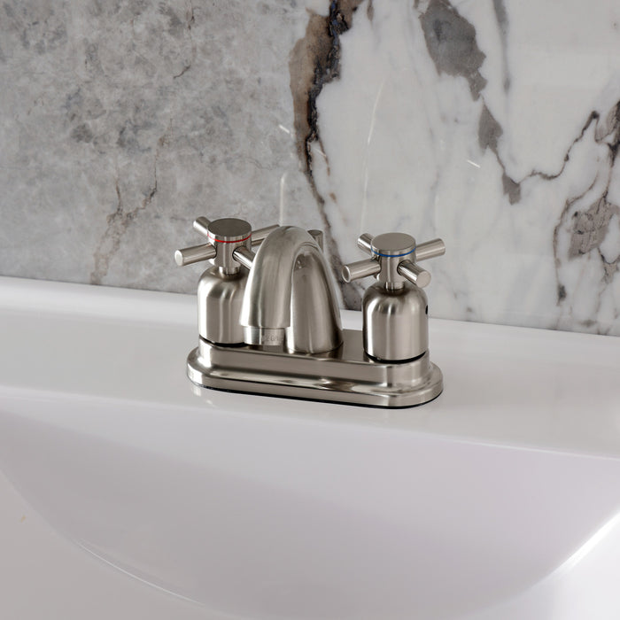 Kingston Tulare KB8618DX - Concord Double-Handle 3-Hole Deck Mount 4-Inch Centerset Bathroom Faucet with Pop-Up Drain, Brushed Nickel