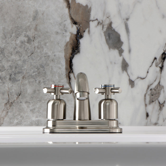 Kingston Tulare KB8618DX - Concord Double-Handle 3-Hole Deck Mount 4-Inch Centerset Bathroom Faucet with Pop-Up Drain, Brushed Nickel