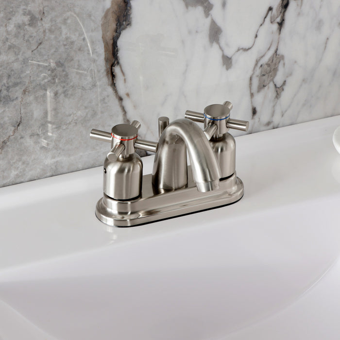 Kingston Tulare KB8618DX - Concord Double-Handle 3-Hole Deck Mount 4-Inch Centerset Bathroom Faucet with Pop-Up Drain, Brushed Nickel