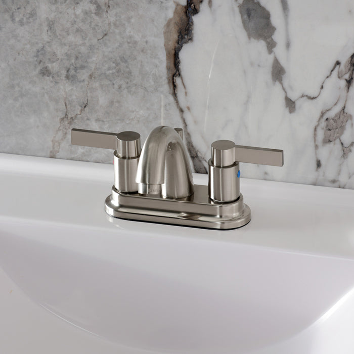 Kingston Tulare KB8618NDL - NuvoFusion Double-Handle 3-Hole Deck Mount 4-Inch Centerset Bathroom Faucet with Pop-Up Drain, Brushed Nickel