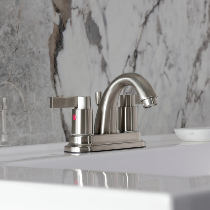 Kingston Tulare KB8618NDL - NuvoFusion Double-Handle 3-Hole Deck Mount 4-Inch Centerset Bathroom Faucet with Pop-Up Drain, Brushed Nickel