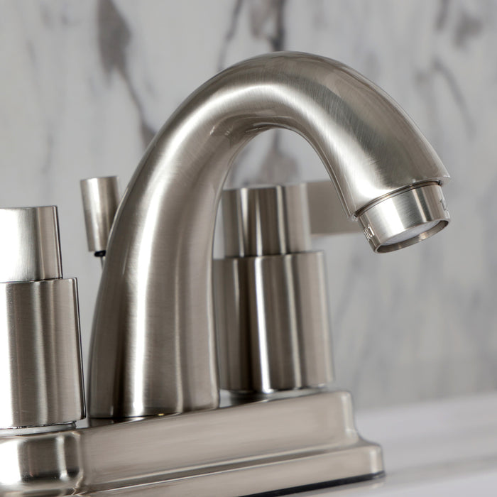 Kingston Tulare KB8618NDL - NuvoFusion Double-Handle 3-Hole Deck Mount 4-Inch Centerset Bathroom Faucet with Pop-Up Drain, Brushed Nickel