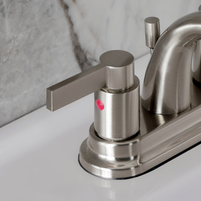 Kingston Tulare KB8618NDL - NuvoFusion Double-Handle 3-Hole Deck Mount 4-Inch Centerset Bathroom Faucet with Pop-Up Drain, Brushed Nickel