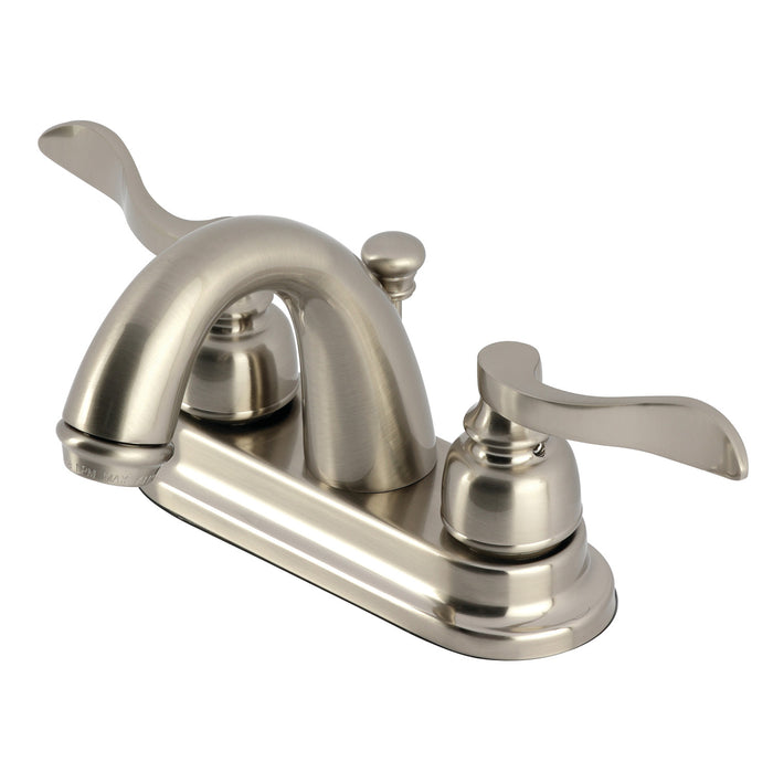 NuWave French KB8618NFL Two-Handle 3-Hole Deck Mount 4" Centerset Bathroom Faucet with Plastic Pop-Up, Brushed Nickel