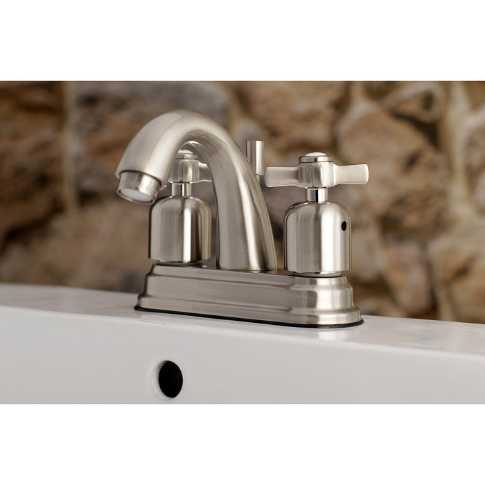 Millennium KB8618ZX Two-Handle 3-Hole Deck Mount 4" Centerset Bathroom Faucet with Plastic Pop-Up, Brushed Nickel