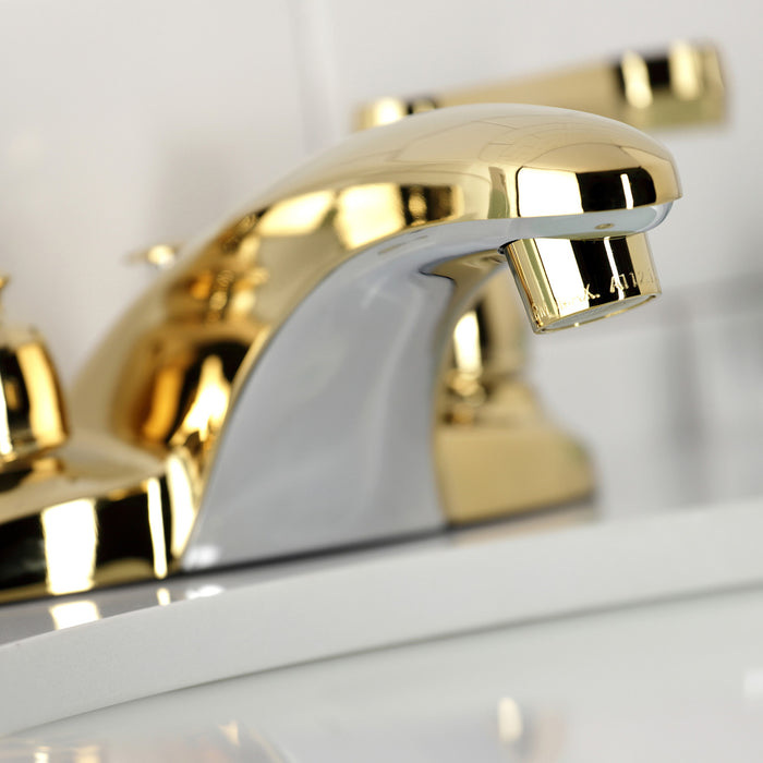Kingston Tulare KB8622FL - Royale Double-Handle 3-Hole Deck Mount 4-Inch Centerset Bathroom Faucet with Pop-Up Drain, Polished Brass