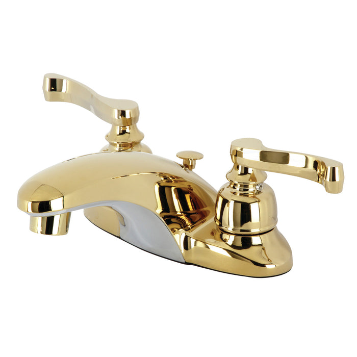Kingston Tulare KB8622FL - Royale Double-Handle 3-Hole Deck Mount 4-Inch Centerset Bathroom Faucet with Pop-Up Drain, Polished Brass