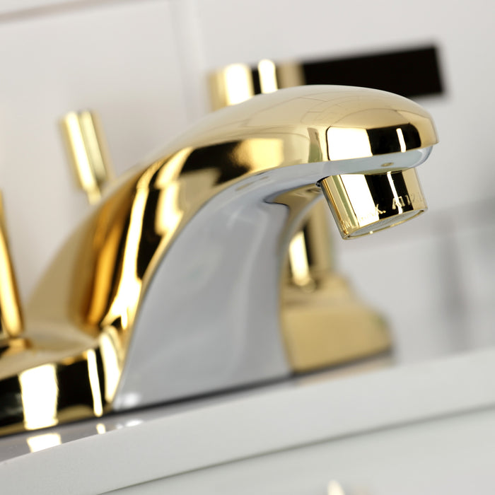 Kingston Tulare KB8622NDL - NuvoFusion Double-Handle 3-Hole Deck Mount 4-Inch Centerset Bathroom Faucet with Pop-Up Drain, Polished Brass