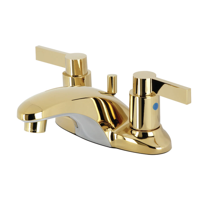 Kingston Tulare KB8622NDL - NuvoFusion Double-Handle 3-Hole Deck Mount 4-Inch Centerset Bathroom Faucet with Pop-Up Drain, Polished Brass