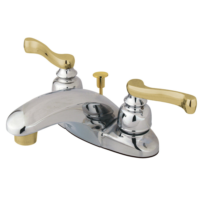 Kingston Tulare KB8624FL - Royale Double-Handle 3-Hole Deck Mount 4-Inch Centerset Bathroom Faucet with Pop-Up Drain, Polished Chrome/Polished Brass