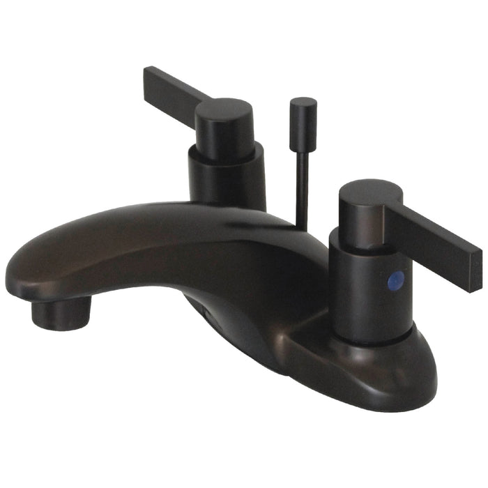 Kingston Tulare KB8625NDL - NuvoFusion Double-Handle 3-Hole Deck Mount 4-Inch Centerset Bathroom Faucet with Pop-Up Drain, Oil Rubbed Bronze