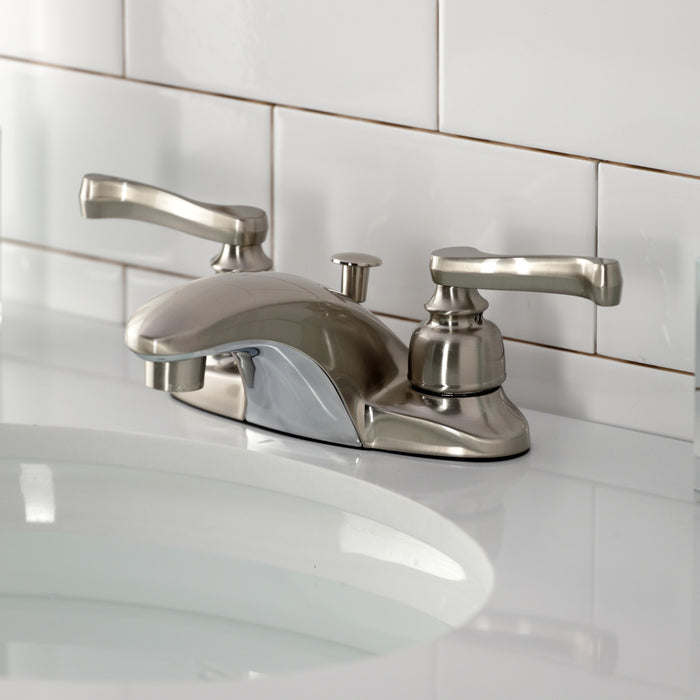 Kingston Tulare KB8628FL - Royale Double-Handle 3-Hole Deck Mount 4-Inch Centerset Bathroom Faucet with Pop-Up Drain, Brushed Nickel