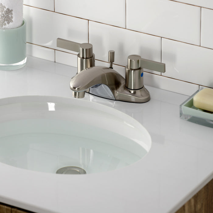 Kingston Tulare KB8628NDL - NuvoFusion Double-Handle 3-Hole Deck Mount 4-Inch Centerset Bathroom Faucet with Pop-Up Drain, Brushed Nickel