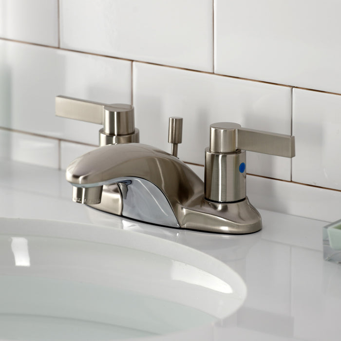 Kingston Tulare KB8628NDL - NuvoFusion Double-Handle 3-Hole Deck Mount 4-Inch Centerset Bathroom Faucet with Pop-Up Drain, Brushed Nickel