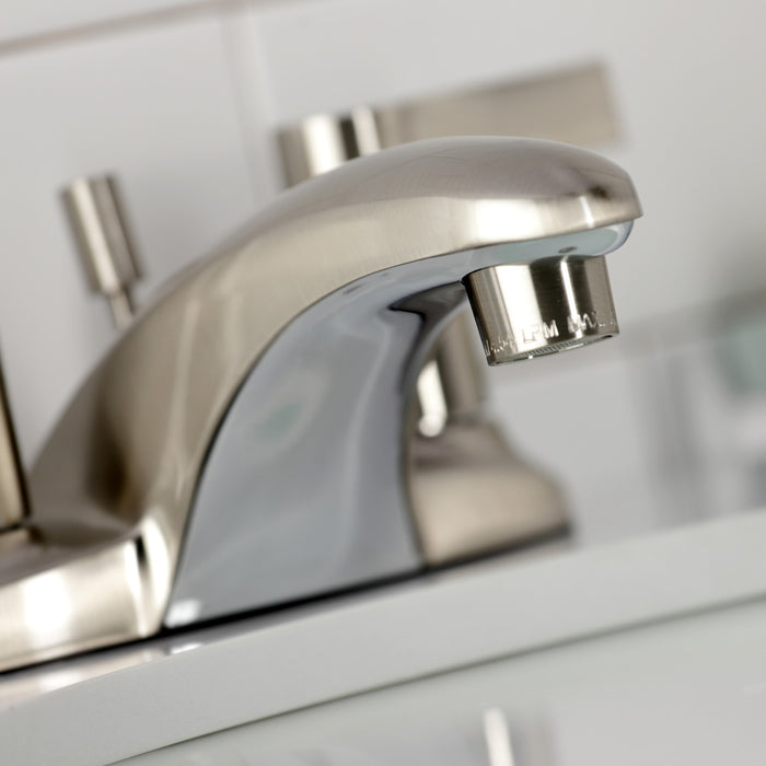 Kingston Tulare KB8628NDL - NuvoFusion Double-Handle 3-Hole Deck Mount 4-Inch Centerset Bathroom Faucet with Pop-Up Drain, Brushed Nickel