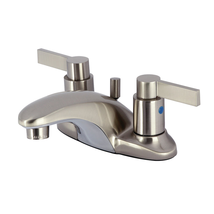 Kingston Tulare KB8628NDL - NuvoFusion Double-Handle 3-Hole Deck Mount 4-Inch Centerset Bathroom Faucet with Pop-Up Drain, Brushed Nickel