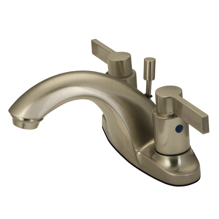 Kingston Tulare KB8648NDL - NuvoFusion Double-Handle 3-Hole Deck Mount 4-Inch Centerset Bathroom Faucet with Pop-Up Drain, Brushed Nickel
