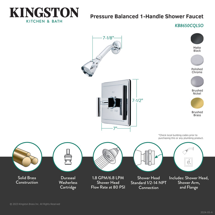 Kingston Sona KB8650CQLSO - Claremont Single-Handle Pressure Balanced Shower Faucet, Matte Black