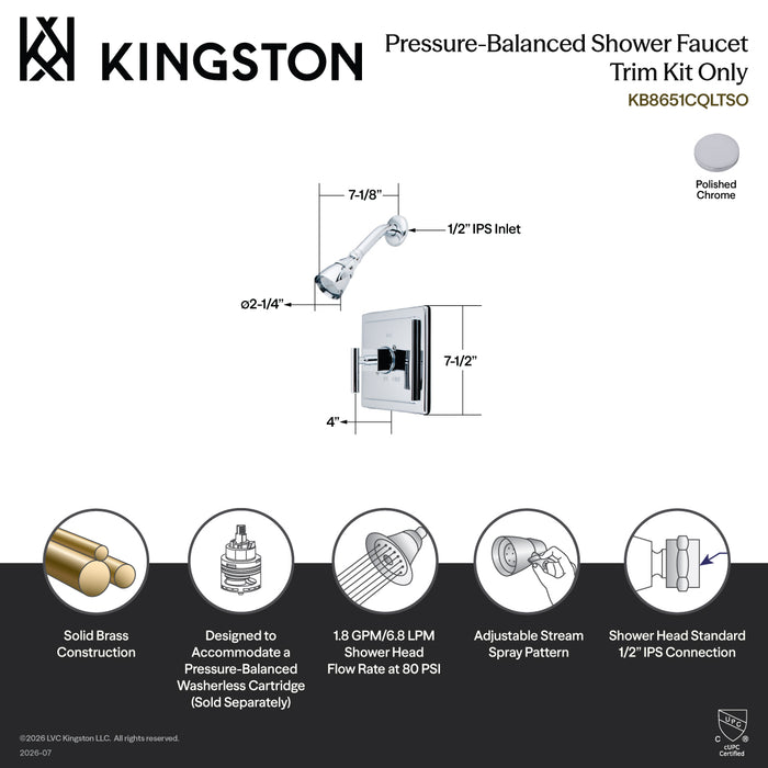 Kingston Sona KB8651CQLTSO Single-Handle Pressure Balanced Shower Faucet, Trim Only, Polished Chrome