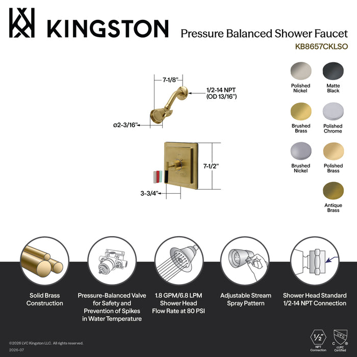 Kingston Sona KB8656CKLSO - Kaiser Single-Handle Pressure Balanced Tub and Shower Faucet, Polished Nickel
