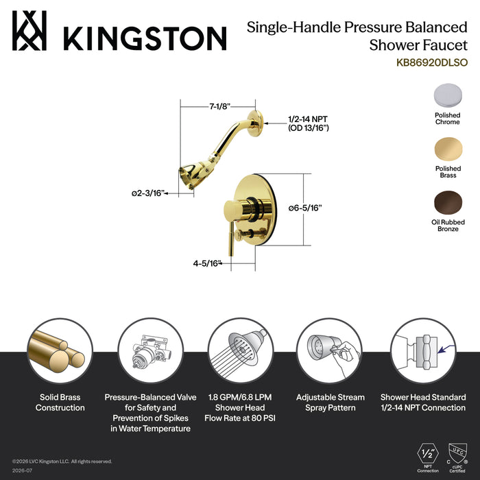 Kingston Concord KB86950DLSO Single-Handle Pressure Balanced Shower Faucet with Diverter Handle, Oil Rubbed Bronze