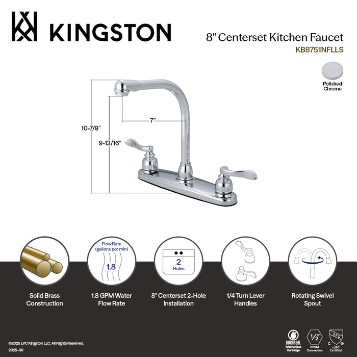 Kingston Tulare KB8751NFLLS - NuWave French Two-Handle 2-Hole 8" Centerset Kitchen Faucet, Polished Chrome