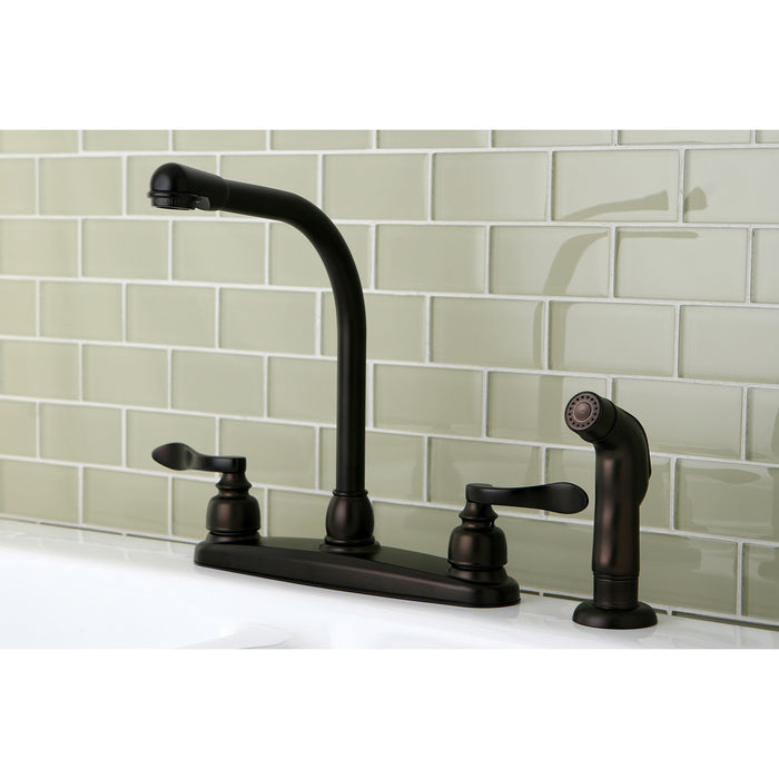Kingston Tulare KB8755NFLSP - NuWave French Two-Handle 4-Hole 8" Centerset Kitchen Faucet with Side Sprayer, Oil Rubbed Bronze