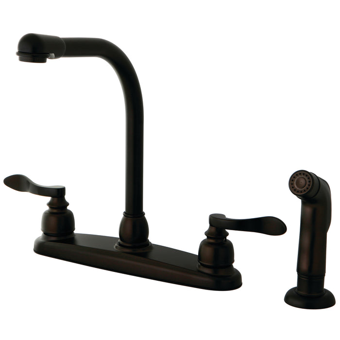 Kingston Tulare KB8755NFLSP - NuWave French Two-Handle 4-Hole 8" Centerset Kitchen Faucet with Side Sprayer, Oil Rubbed Bronze