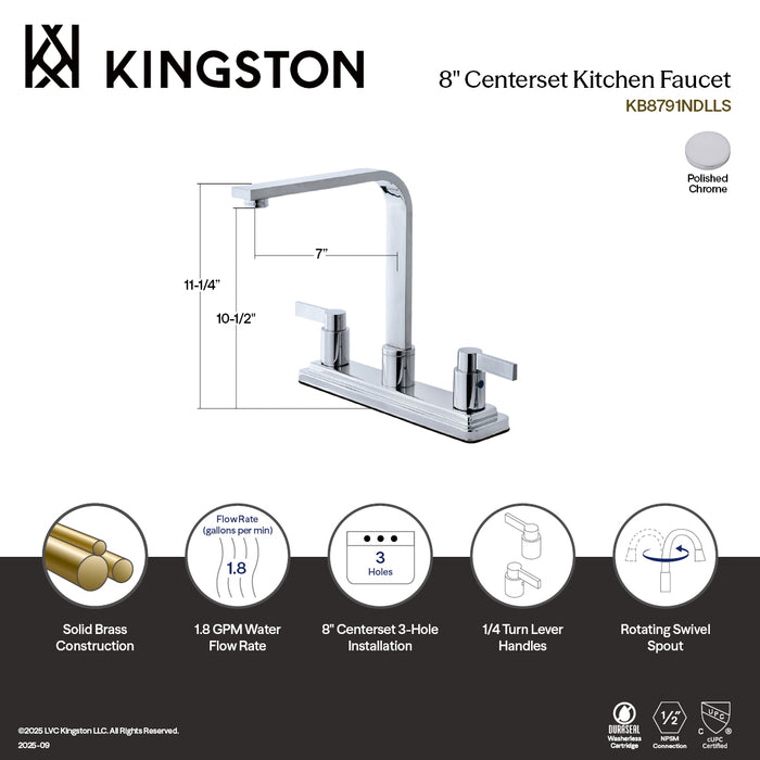 Kingston NuvoFusion KB8791NDLLS Two-Handle 3-Hole 8" Centerset Kitchen Faucet, Polished Chrome