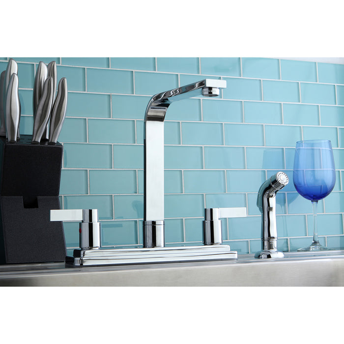 Kingston NuvoFusion KB8791NDLSP Two-Handle 4-Hole 8" Centerset Kitchen Faucet with Side Sprayer, Polished Chrome