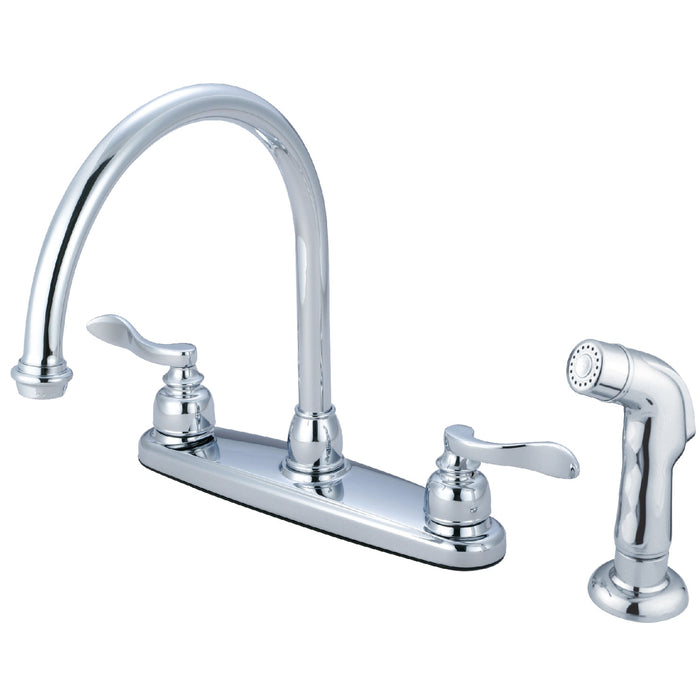Kingston Tulare KB8791NFLSP - NuWave French Two-Handle 4-Hole 8" Centerset Kitchen Faucet with Side Sprayer, Polished Chrome