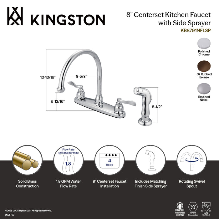 Kingston Tulare KB8795NFLSP - NuWave French Two-Handle 4-Hole 8" Centerset Kitchen Faucet with Side Sprayer, Oil Rubbed Bronze