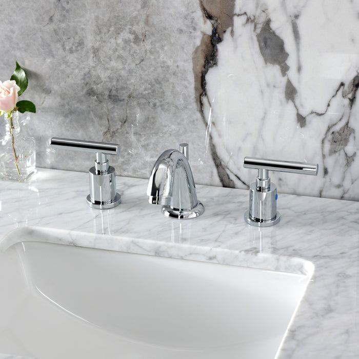 Kingston Tulare KB8911CML - Manhattan Two-Handle 3-Hole Deck Mount Widespread Bathroom Faucet with Pop-Up Drain, Polished Chrome