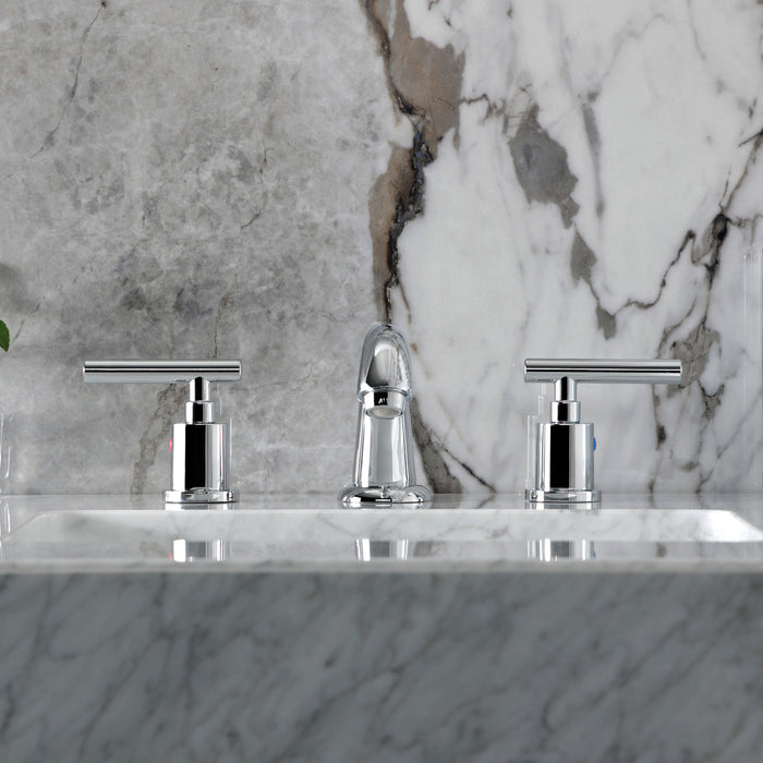 Kingston Tulare KB8911CML - Manhattan Two-Handle 3-Hole Deck Mount Widespread Bathroom Faucet with Pop-Up Drain, Polished Chrome