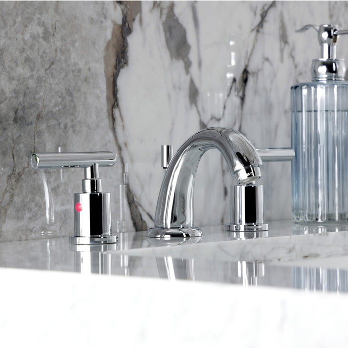 Kingston Tulare KB8911CML - Manhattan Two-Handle 3-Hole Deck Mount Widespread Bathroom Faucet with Pop-Up Drain, Polished Chrome