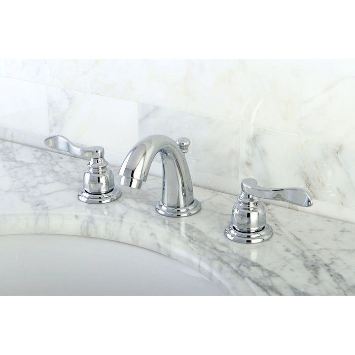 NuWave French KB8911NFL Two-Handle 3-Hole Deck Mount Widespread Bathroom Faucet with Plastic Pop-Up, Polished Chrome