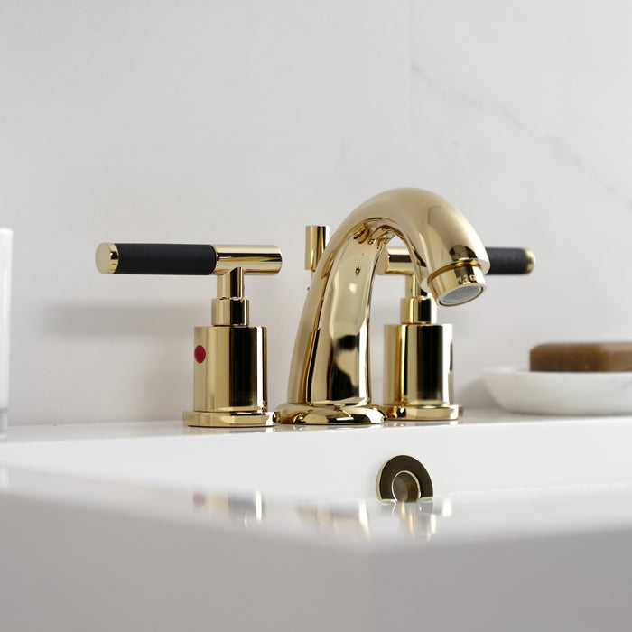 Kingston Tulare KB8912CKL - Kaiser Two-Handle 3-Hole Deck Mount Widespread Bathroom Faucet with Pop-Up Drain, Polished Brass