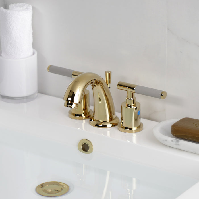 Kingston Tulare KB8912CKL - Kaiser Two-Handle 3-Hole Deck Mount Widespread Bathroom Faucet with Pop-Up Drain, Polished Brass