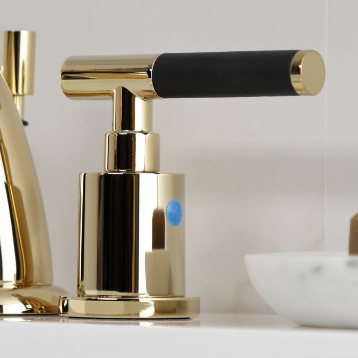 Kingston Tulare KB8912CKL - Kaiser Two-Handle 3-Hole Deck Mount Widespread Bathroom Faucet with Pop-Up Drain, Polished Brass
