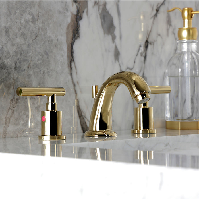 Kingston Tulare KB8912CML - Manhattan Two-Handle 3-Hole Deck Mount Widespread Bathroom Faucet with Pop-Up Drain, Polished Brass