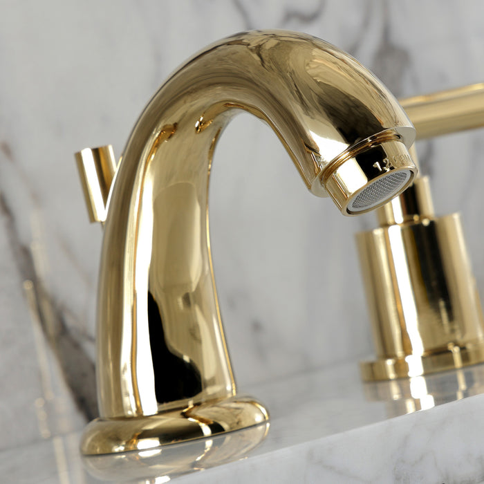 Kingston Tulare KB8912CML - Manhattan Two-Handle 3-Hole Deck Mount Widespread Bathroom Faucet with Pop-Up Drain, Polished Brass
