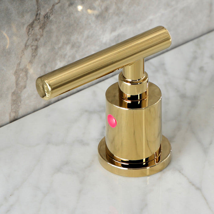 Kingston Tulare KB8912CML - Manhattan Two-Handle 3-Hole Deck Mount Widespread Bathroom Faucet with Pop-Up Drain, Polished Brass