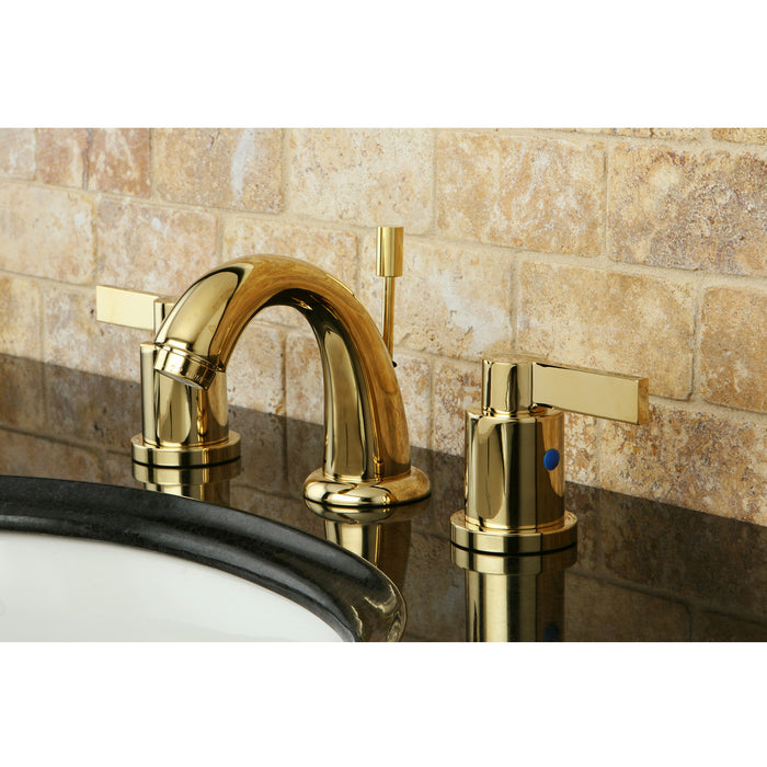 Kingston Tulare KB8912NDL - NuvoFusion Two-Handle 3-Hole Deck Mount Widespread Bathroom Faucet with Pop-Up Drain, Polished Brass