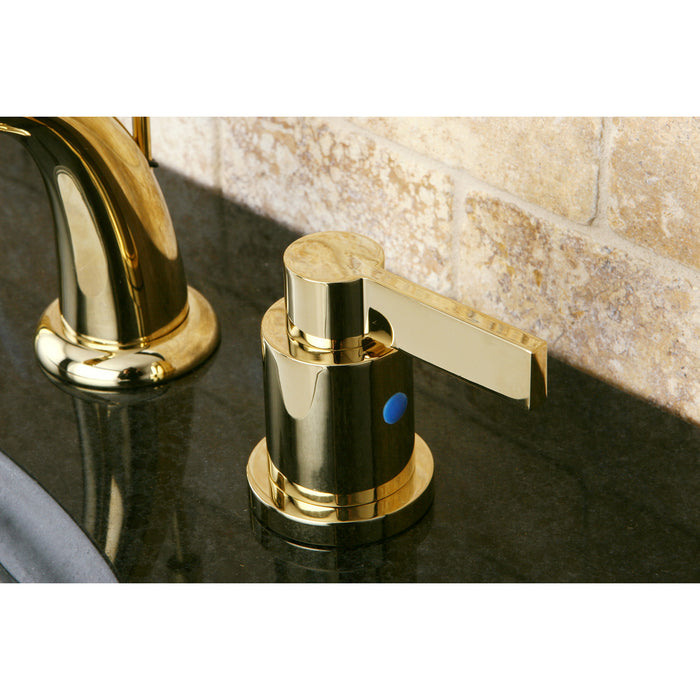 Kingston Tulare KB8912NDL - NuvoFusion Two-Handle 3-Hole Deck Mount Widespread Bathroom Faucet with Pop-Up Drain, Polished Brass