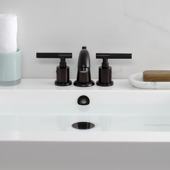 Kingston Tulare KB8915CKL - Kaiser Two-Handle 3-Hole Deck Mount Widespread Bathroom Faucet with Pop-Up Drain, Oil Rubbed Bronze