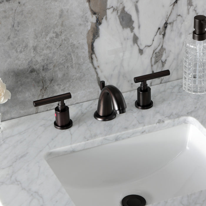 Kingston Tulare KB8915CML - Manhattan Two-Handle 3-Hole Deck Mount Widespread Bathroom Faucet with Pop-Up Drain, Oil Rubbed Bronze