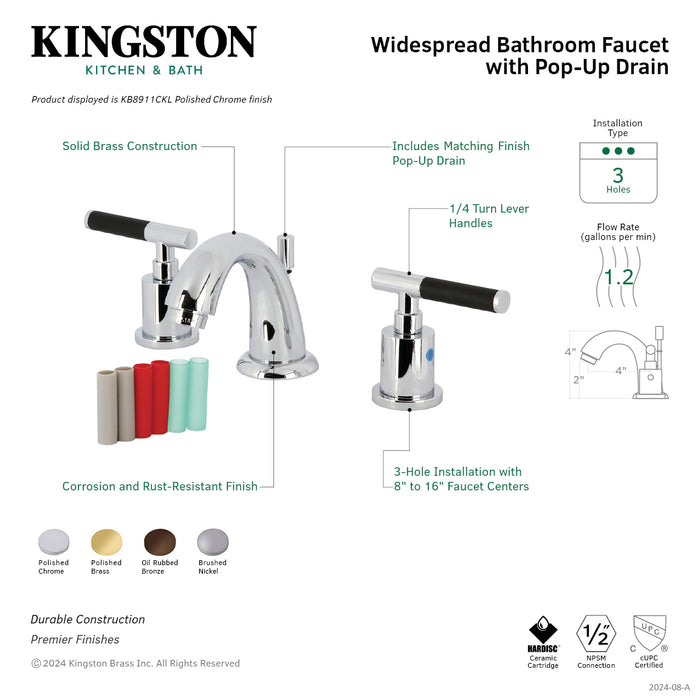 Kingston Tulare KB8918CKL - Kaiser Two-Handle 3-Hole Deck Mount Widespread Bathroom Faucet with Pop-Up Drain, Brushed Nickel