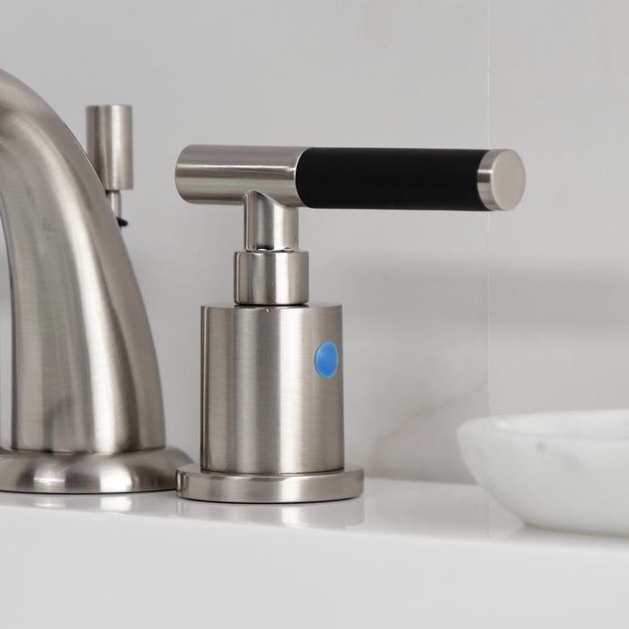 Kingston Tulare KB8918CKL - Kaiser Two-Handle 3-Hole Deck Mount Widespread Bathroom Faucet with Pop-Up Drain, Brushed Nickel